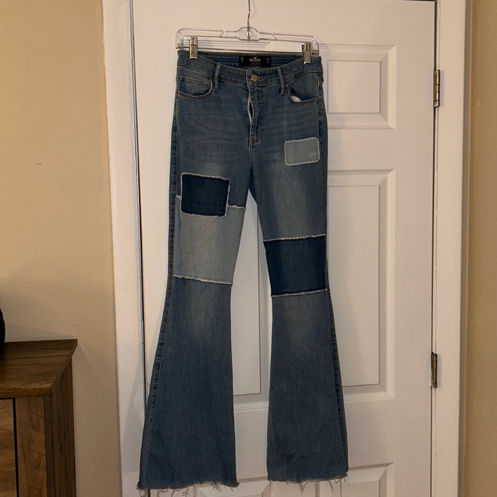 Hollister distressed flare patchwork jeans